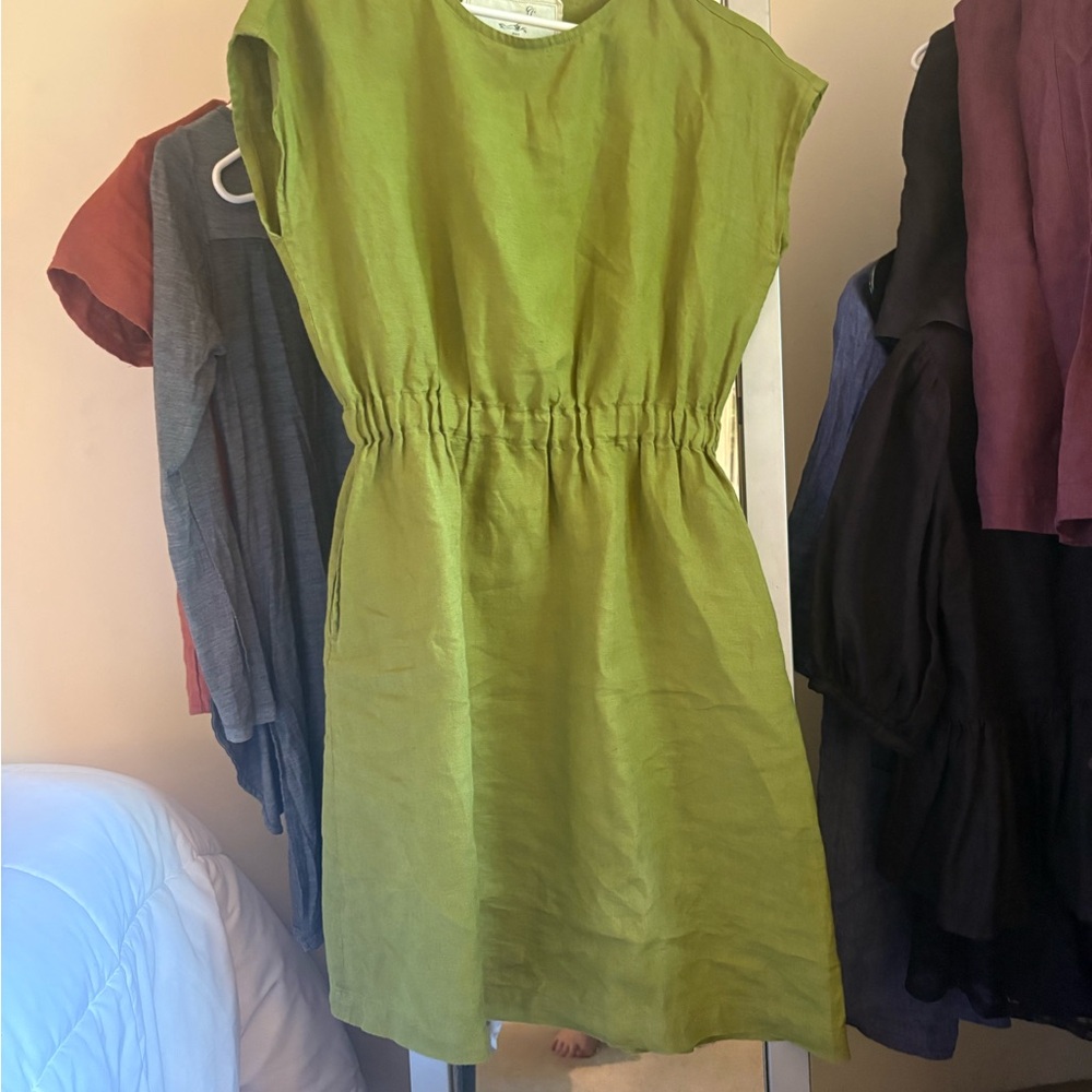 Notperfectlinen Moss Green Dress